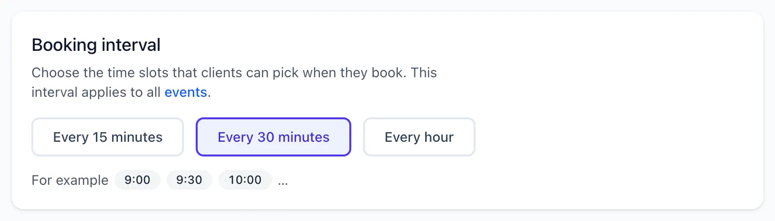 Screenshot of Booking Interval