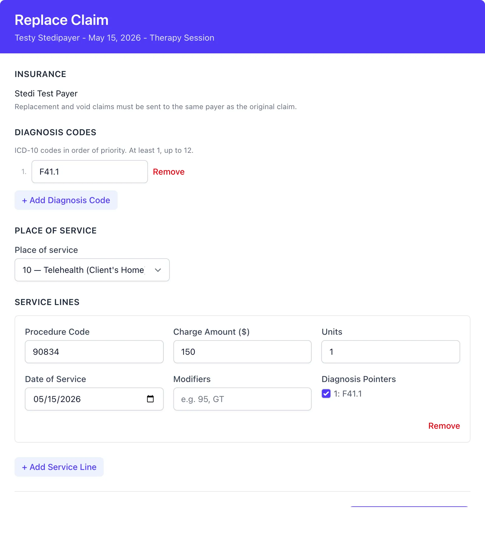 Replace Claim form with the insurance locked to the original payer