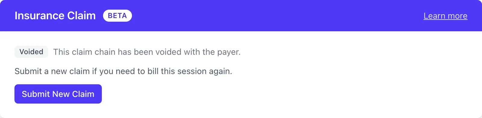 Voided claim with a Submit New Claim button