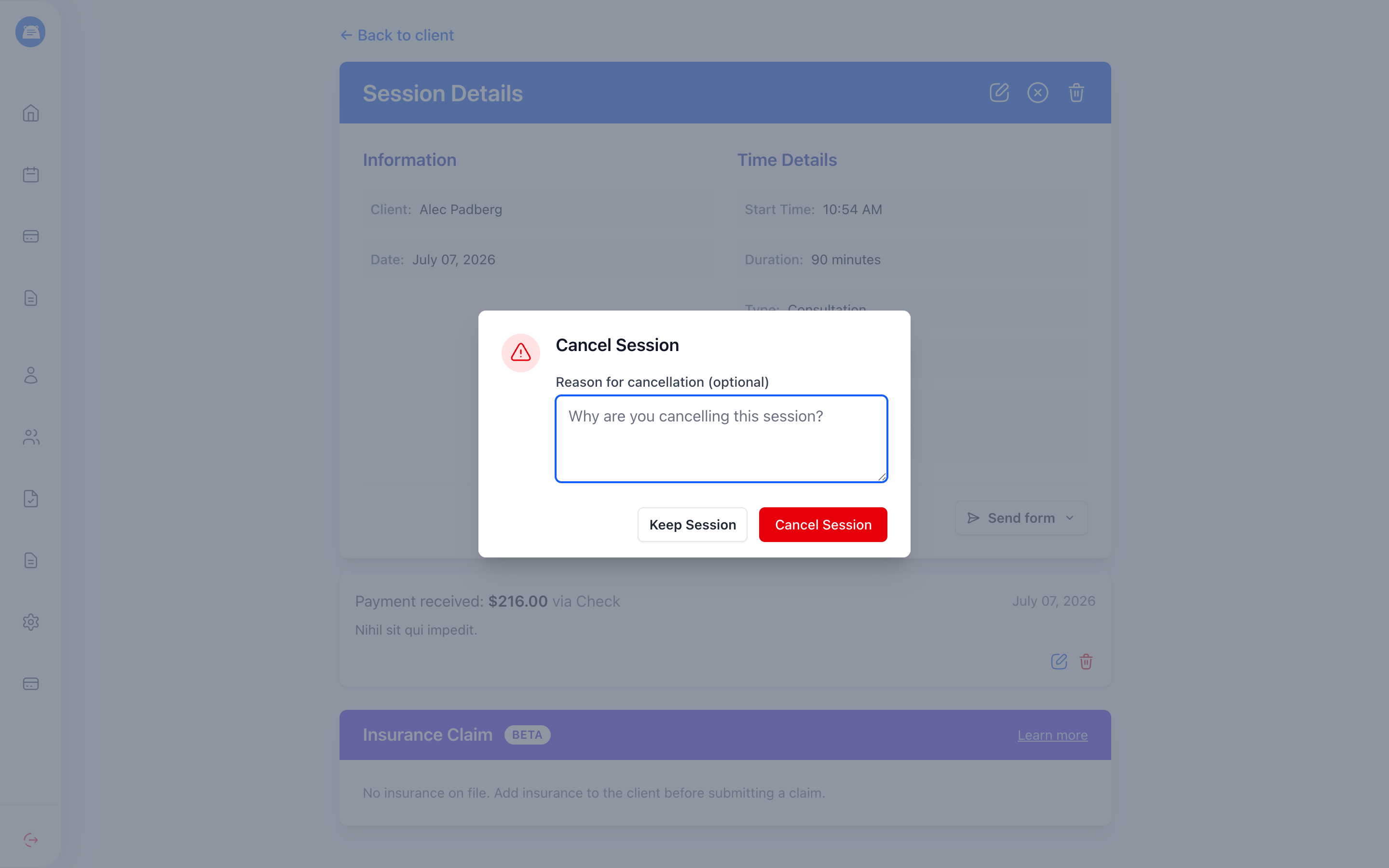 Cancel Session dialog with no notify checkbox, since this client has no portal access