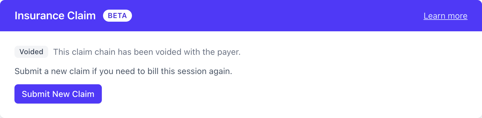 Voided claim with a Submit New Claim button