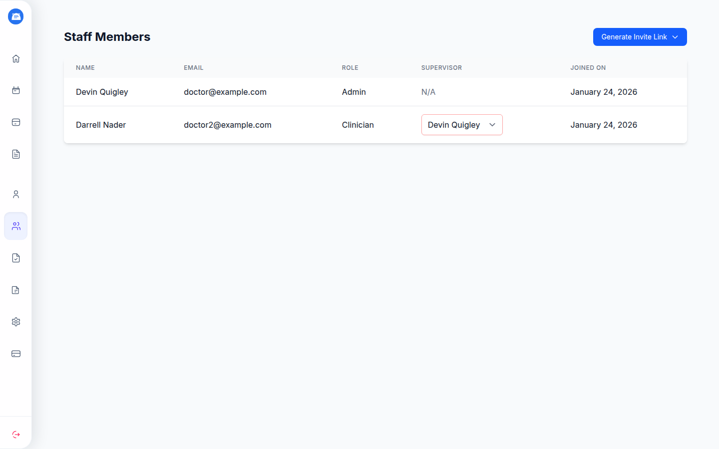Staff page showing supervision assignment